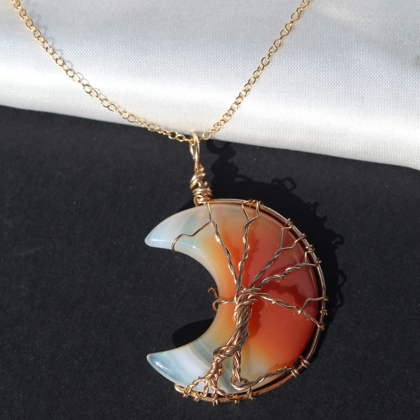 Agate Tree of Life Moon Necklace