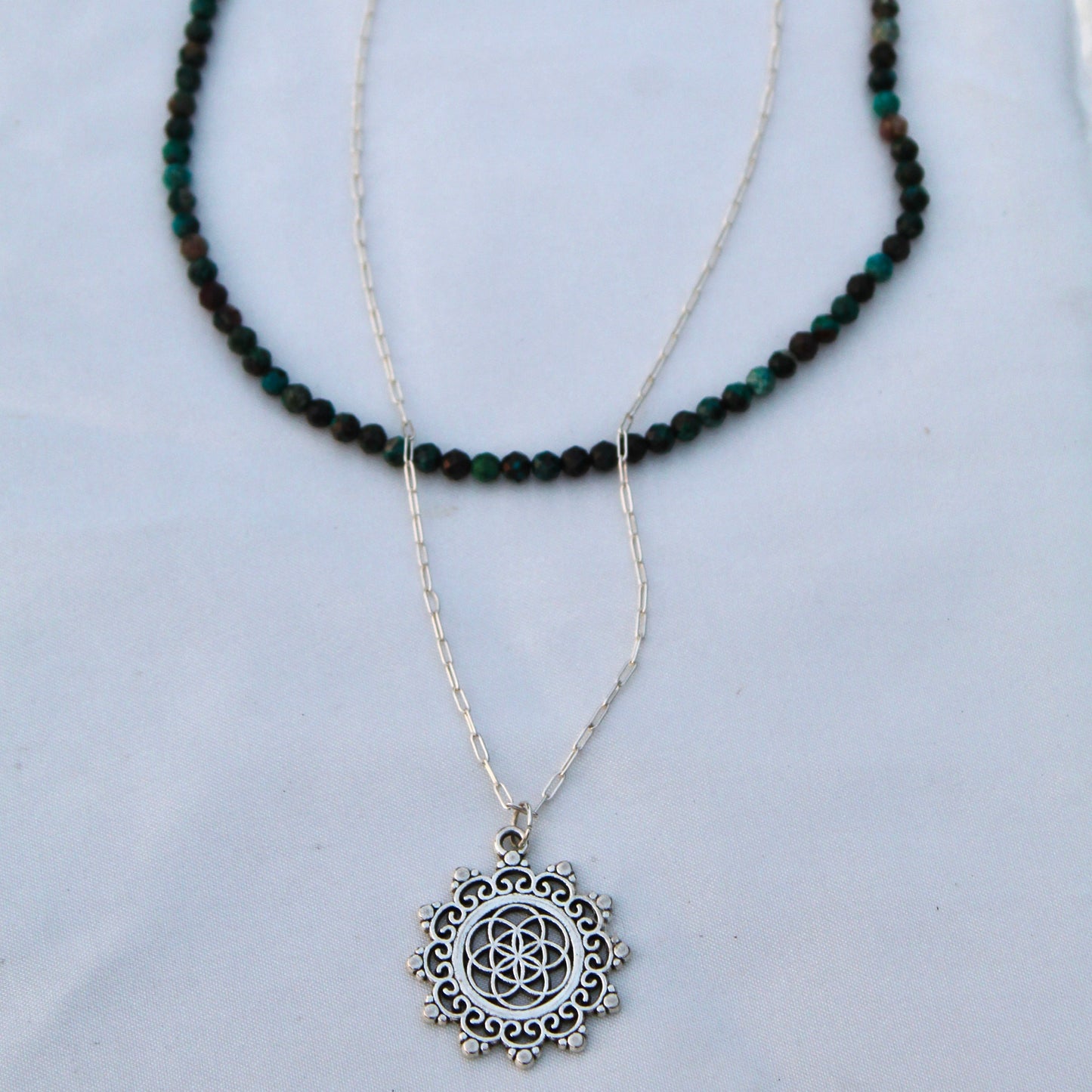 Torus Mandala Chrysocolla Necklace Set