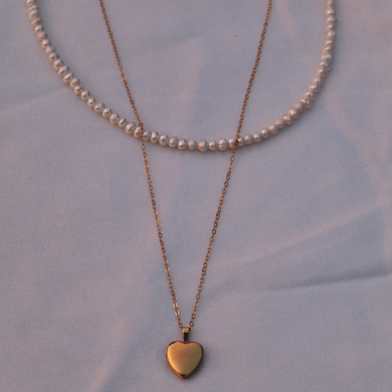 Pearl Heart Locket Necklace Set