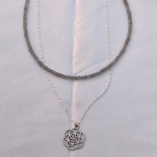 Flower of Life Labradorite Necklace Set