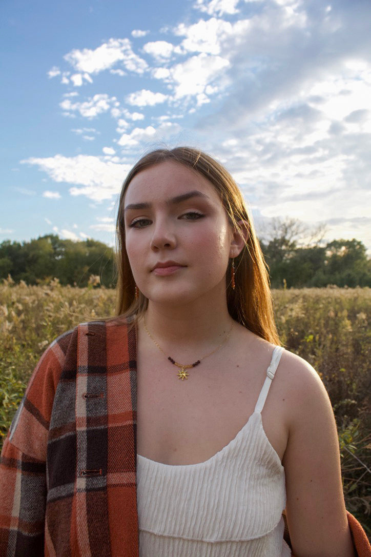 Garnet and Citrine Inner Light Sun Necklace Gold