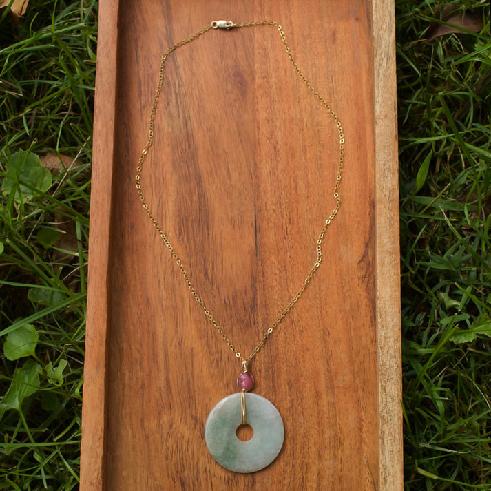 Pink Tourmaline and Green Aventurine Meditation Necklace