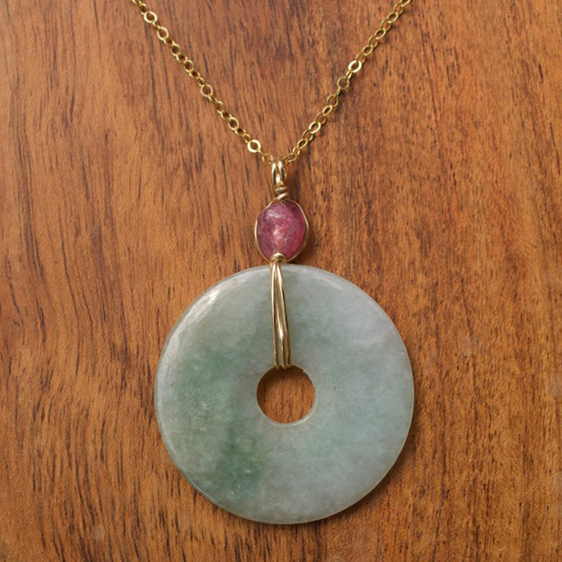 Pink Tourmaline and Green Aventurine Meditation Necklace