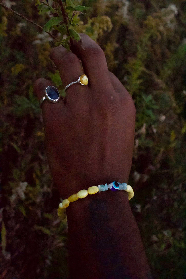 Yellow Amber Aquamarine Evil Eye Bracelet