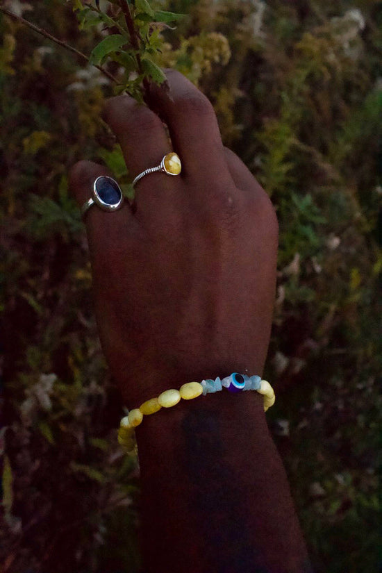 Yellow Amber Aquamarine Evil Eye Bracelet