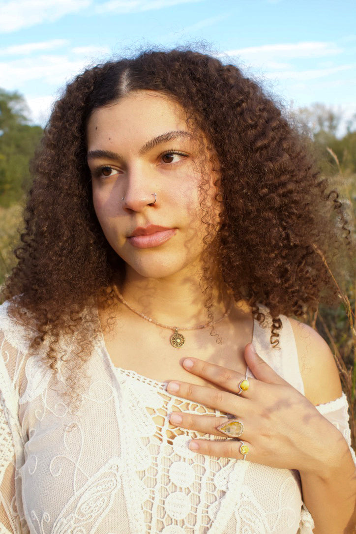 Yellow Amber Silver Ring