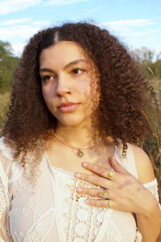 Yellow Amber Silver Ring