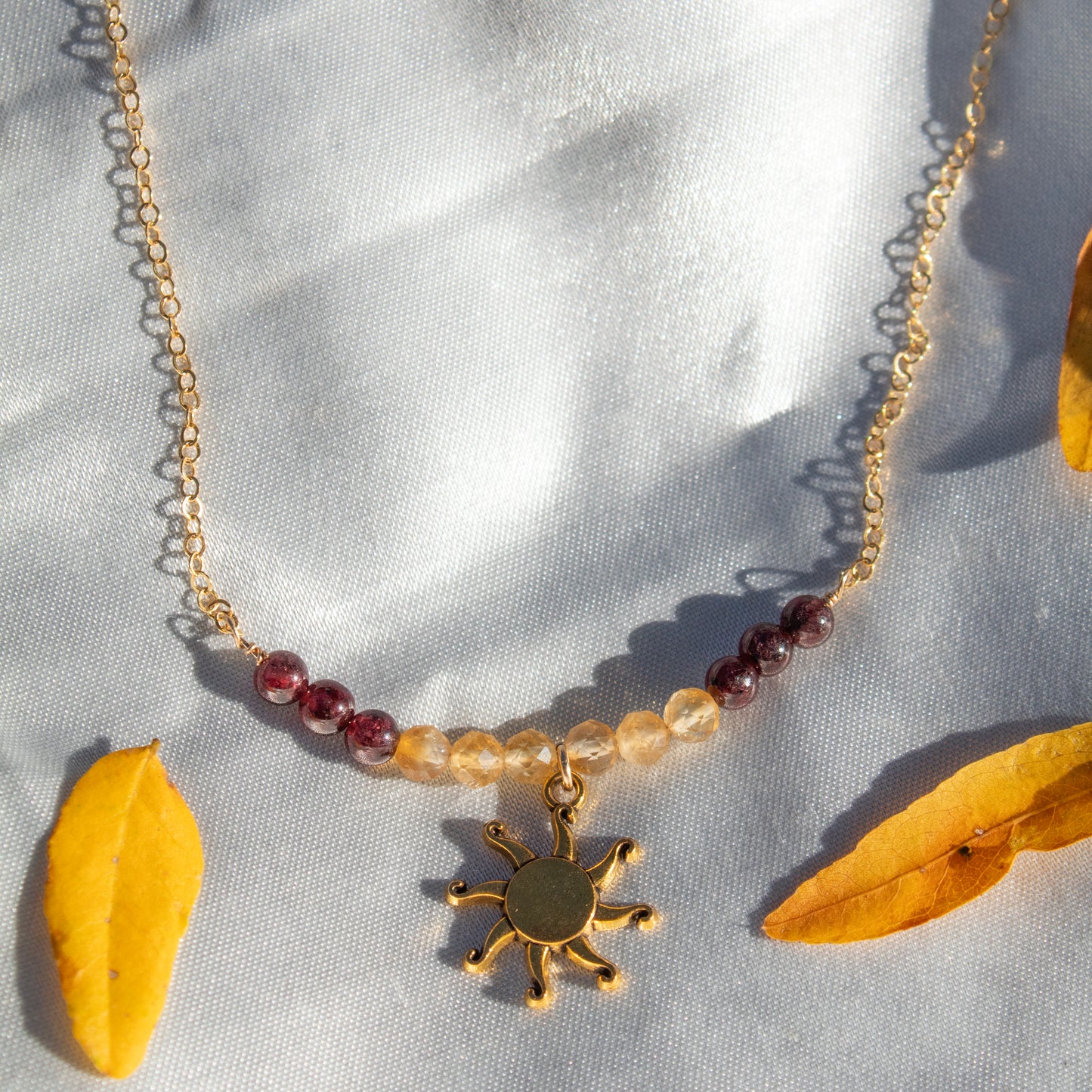 Garnet and Citrine Inner Light Sun Necklace Gold