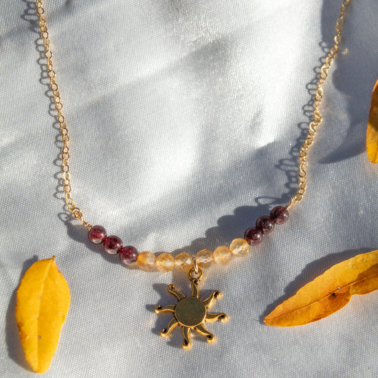 Garnet and Citrine Inner Light Sun Necklace Gold