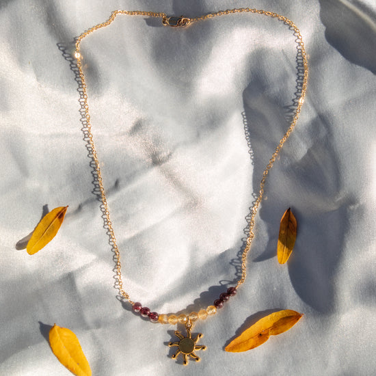 Garnet and Citrine Inner Light Sun Necklace Gold