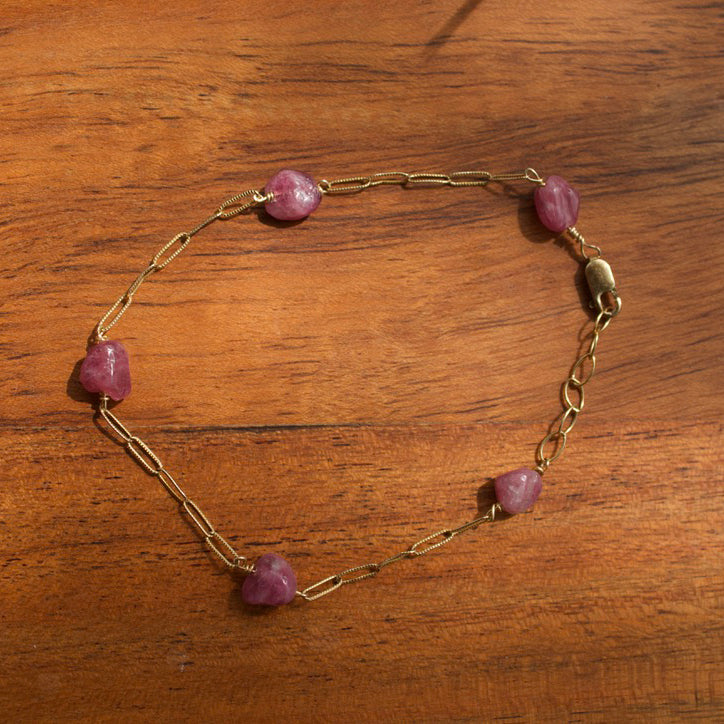 Pink Tourmaline Gold Dainty Bracelet