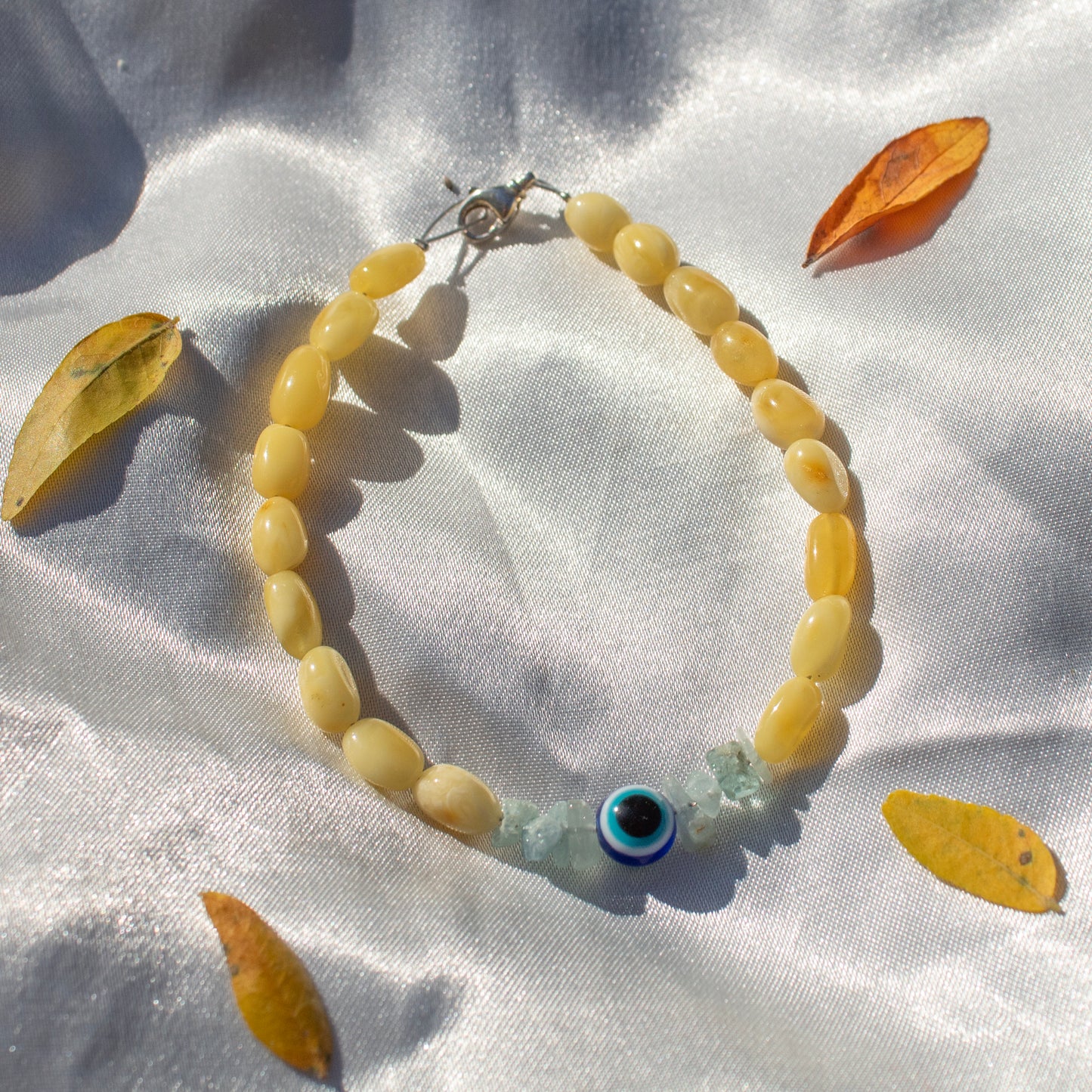 Yellow Amber Aquamarine Evil Eye Bracelet