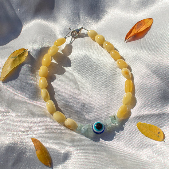 Yellow Amber Aquamarine Evil Eye Bracelet