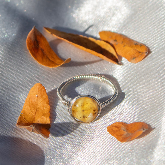 Yellow Amber Silver Ring