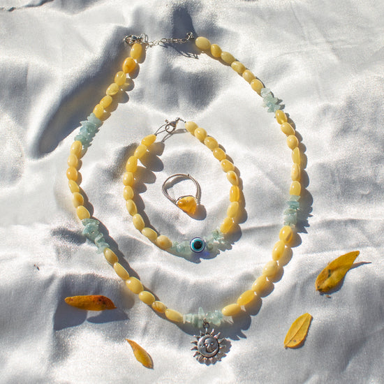 Yellow Amber Aquamarine Evil Eye Bracelet